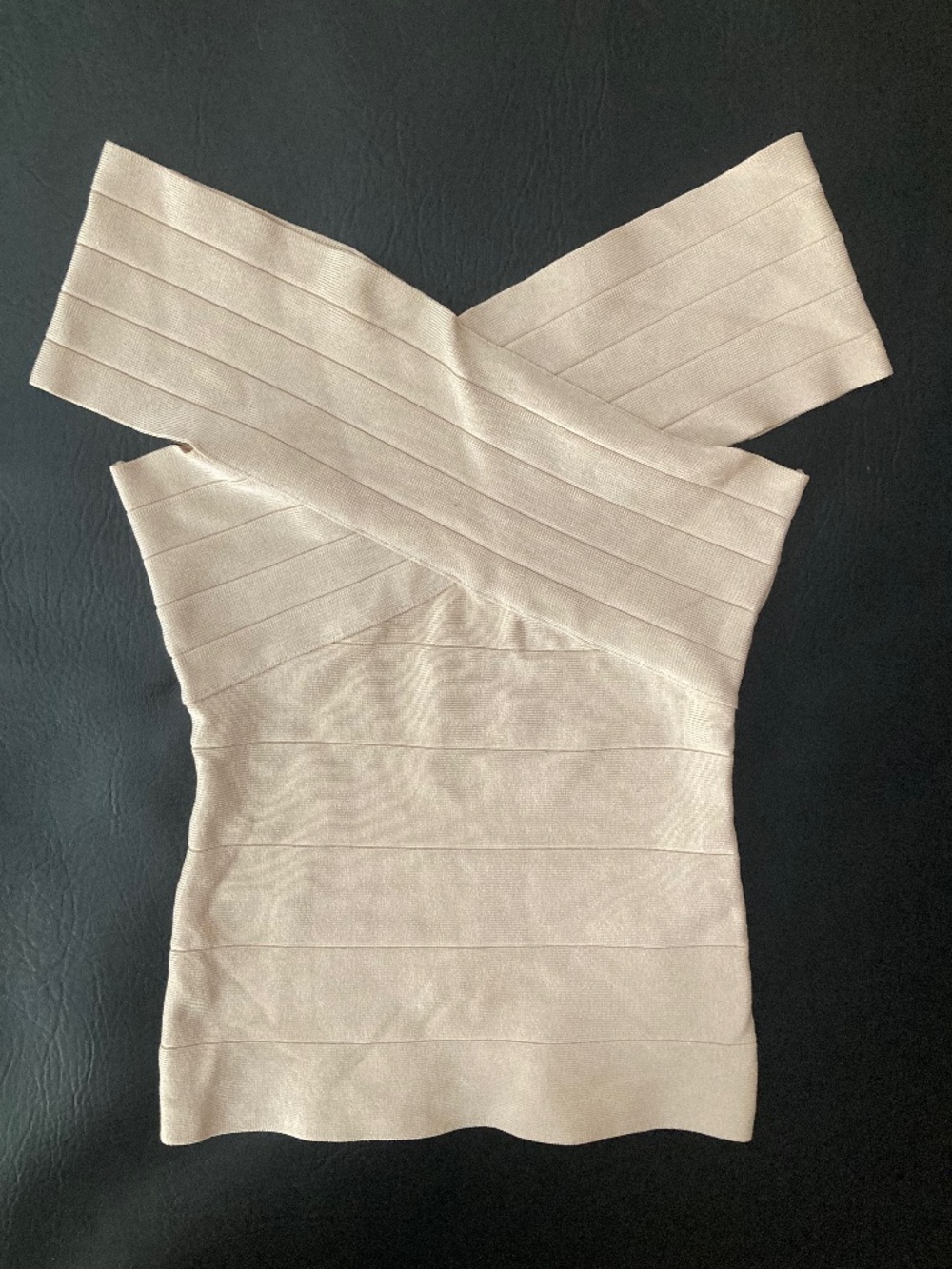 Bebe ivory cream beige cross over off shoulder bandage top XS XXS